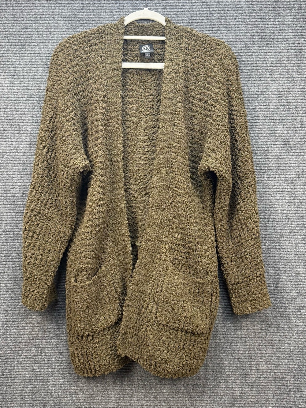 Bobeau Women's M Olive Green Chunky Knit Open Front Cardigan Sweater